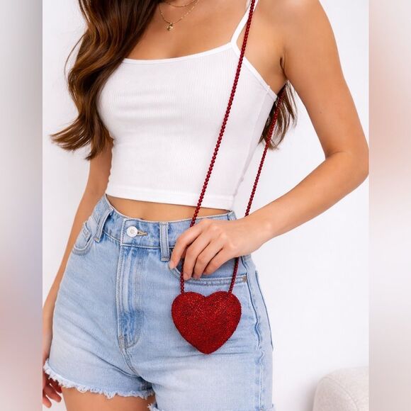 Handbags - Red Beaded Heart Micro Crossbody Bag Y2K Statement Purse
